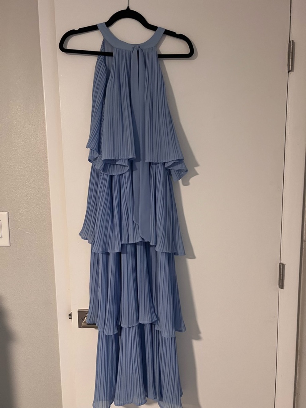 Halter Pleated Tiered Maxi Dress - Light Blue